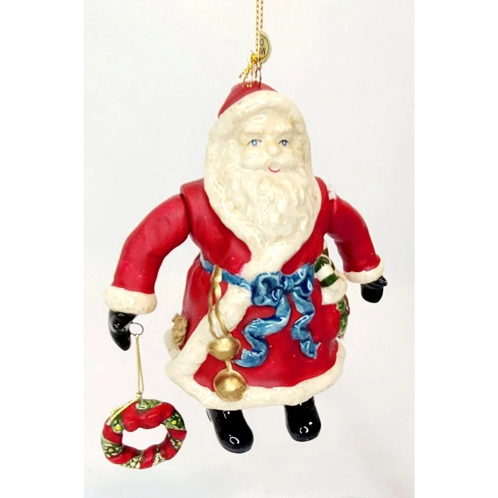 Dillard's Trimmings Set Of 2 Santa Bell Ornaments Arms & Legs Move